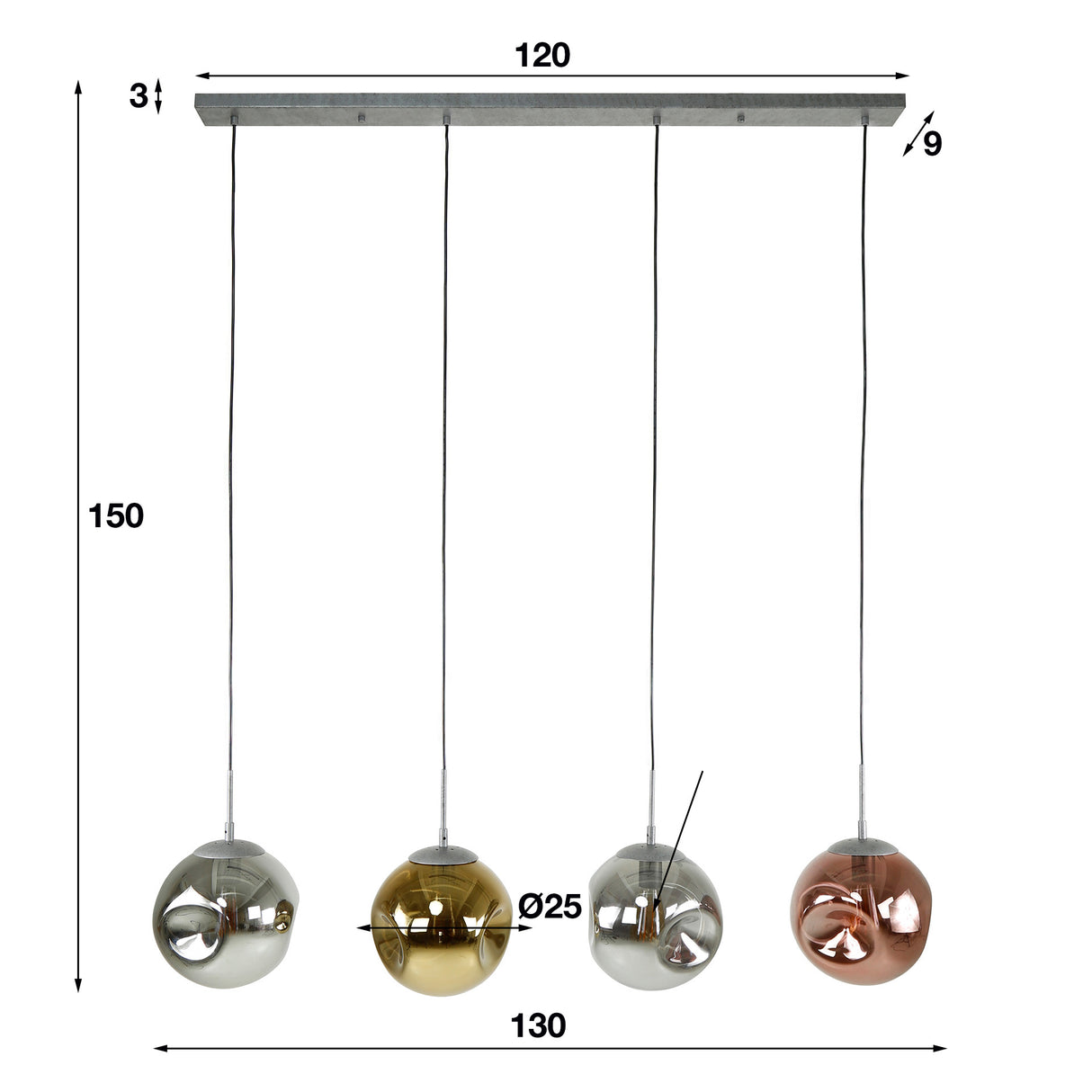 Lampada a sospensione Ada DH Interior Argento LxLxH 125x45x30 Argento Bianco Indicazione dimensione foto