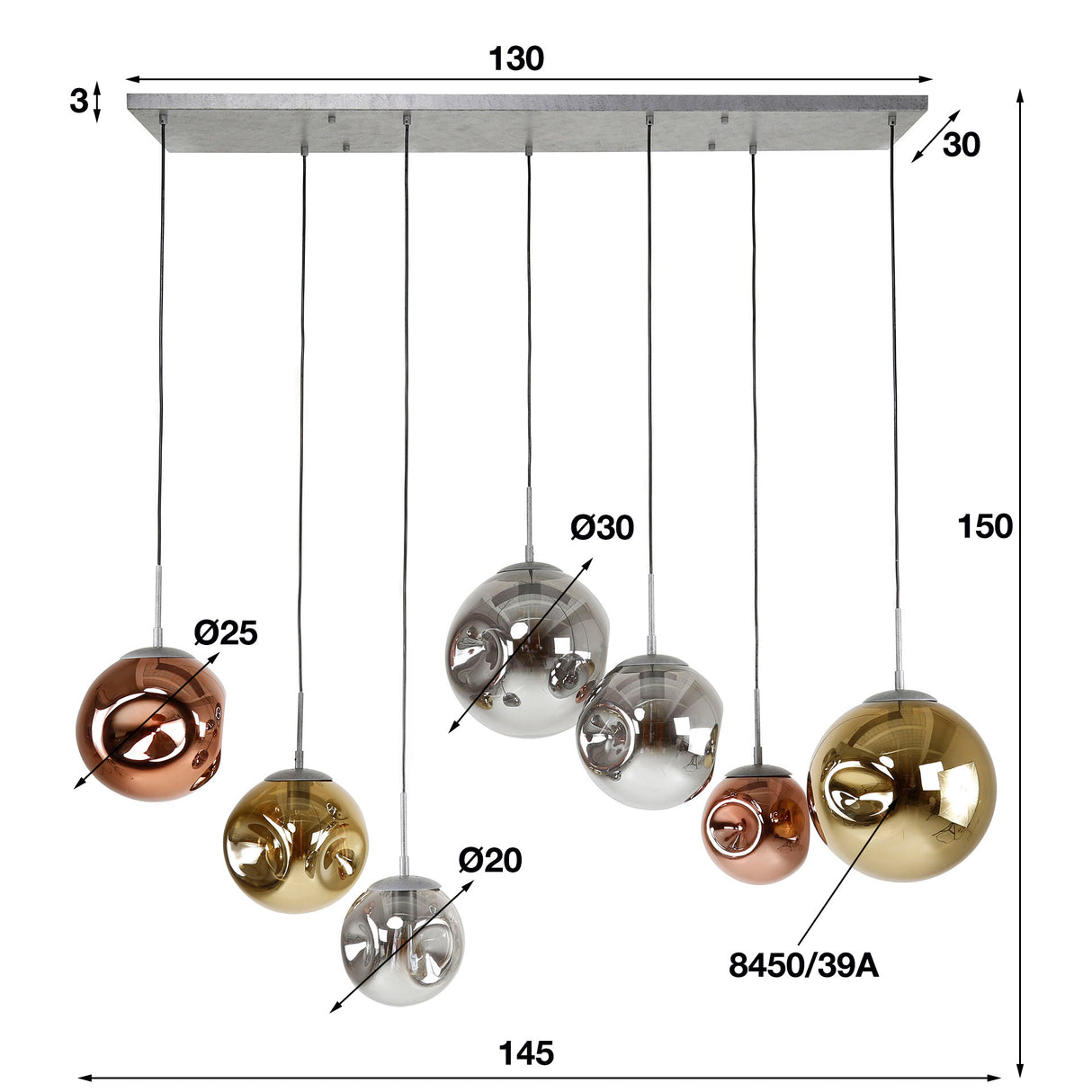 Lampada a sospensione Ada DH Interior Argento LxLxH 135x73x37 Argento Bianco Indicazione dimensione foto