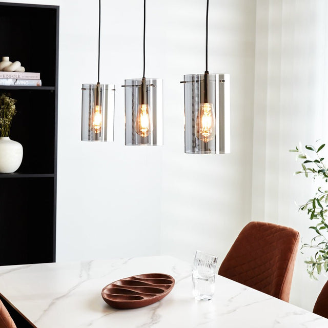 Lampada a sospensione Hugo Dimehouse Antracite LxPxH 102x26x19 Vetro Foto suggestiva vista diagonale frontale