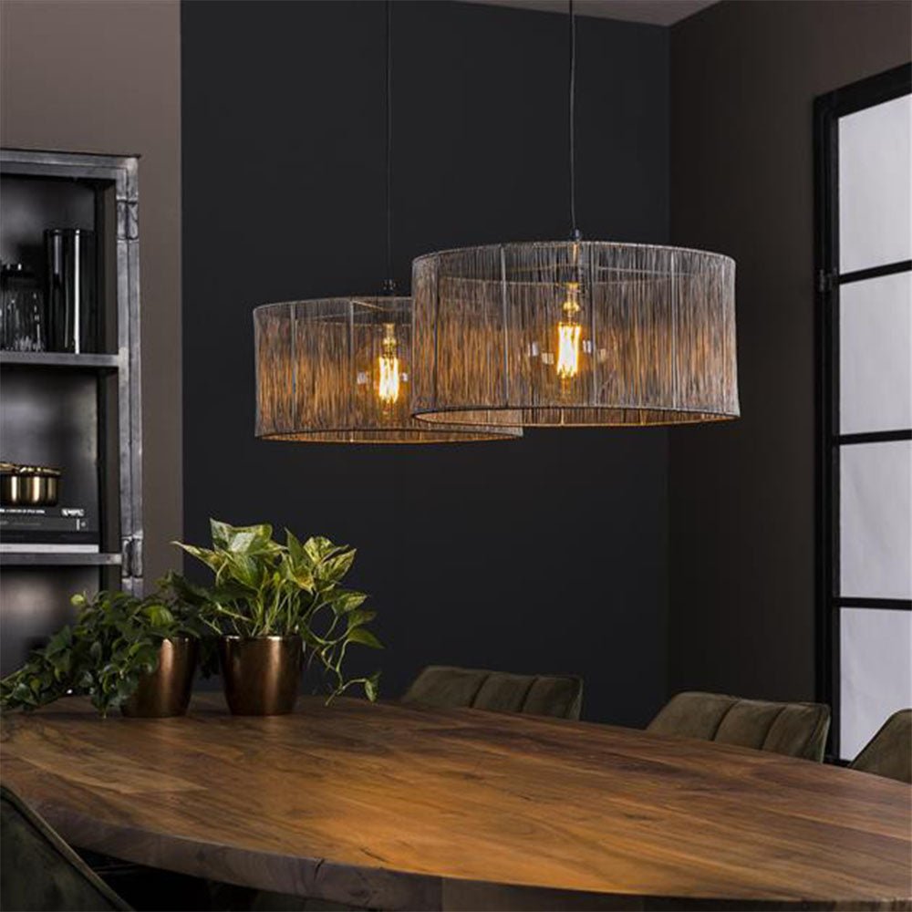Lampada a sospensione Luis DH Interior Nero LxLxH 90x45x28 Nichel Foto atmosferica vista frontale diagonale