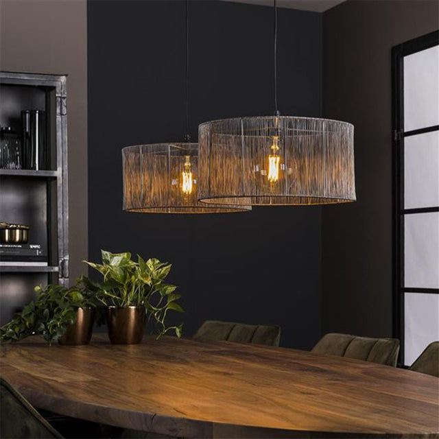 Lampada a sospensione Luis DH Interior Nero LxLxH 90x45x28 Nichel Foto atmosferica vista frontale diagonale