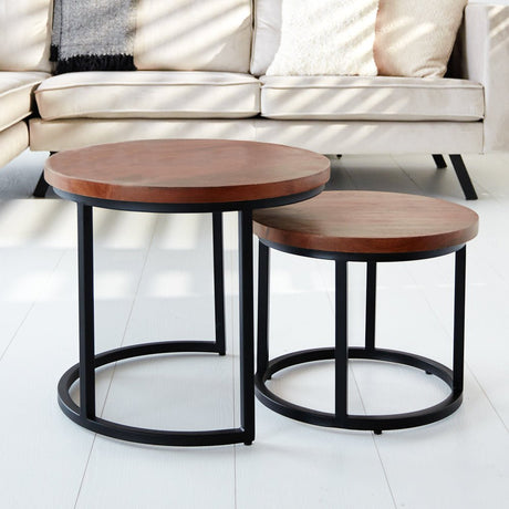 Tavolino Rosa Dimehouse Marrone LxPxH 56x55x47 Legno di mango Foto atmosferica vista frontale diagonale