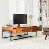 Mobili TV Emma Dimehouse Marrone LxPxH 148x82x52 Legno di mango Foto atmosferica obliqua con impostazione dell'angolo della vista frontale