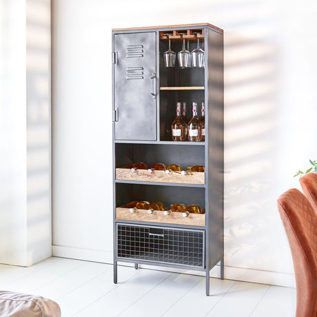 Cantina per vini Nero Dimehouse Marrone LxPxH 183x72x42 Legno di mango Foto atmosferica vista frontale diagonale