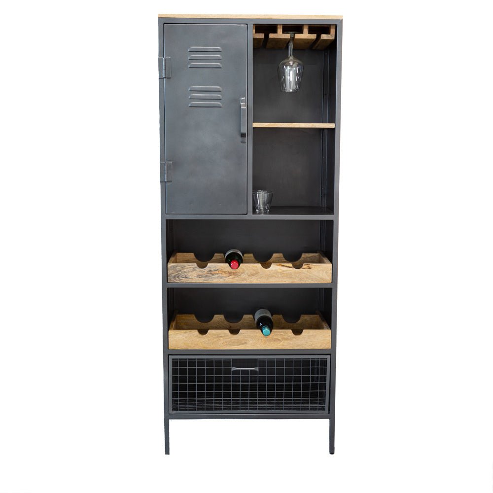 Cantina per vini Nero Dimehouse Marrone LxPxH 183x72x42 Legno di mango Vista frontale della foto bianca