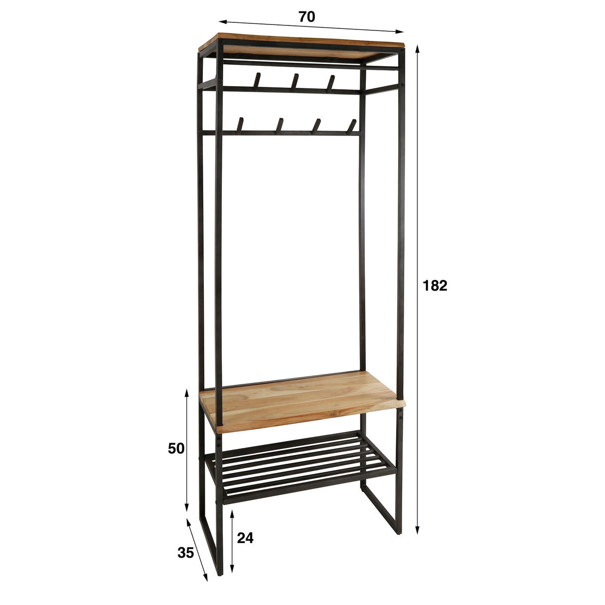 Appendiabiti Karl DH Interior Acacia LxLxH 182x70x35 Legno di acacia Bianco Indicazione dimensione foto