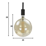 Sorgente luminosa Filamento LED Lampadina Ø9,5 DH Interno Vetro colore ambra LxPxH 15x10x10 Vetro colore ambra Indicazione dimensione foto bianca