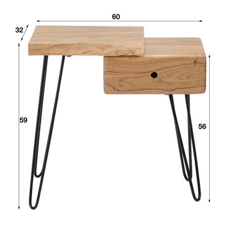 Comodino Aberdeen DH Interior Acacia LxLxH 63x42x25 Legno di acacia Bianco Indicazione dimensione foto