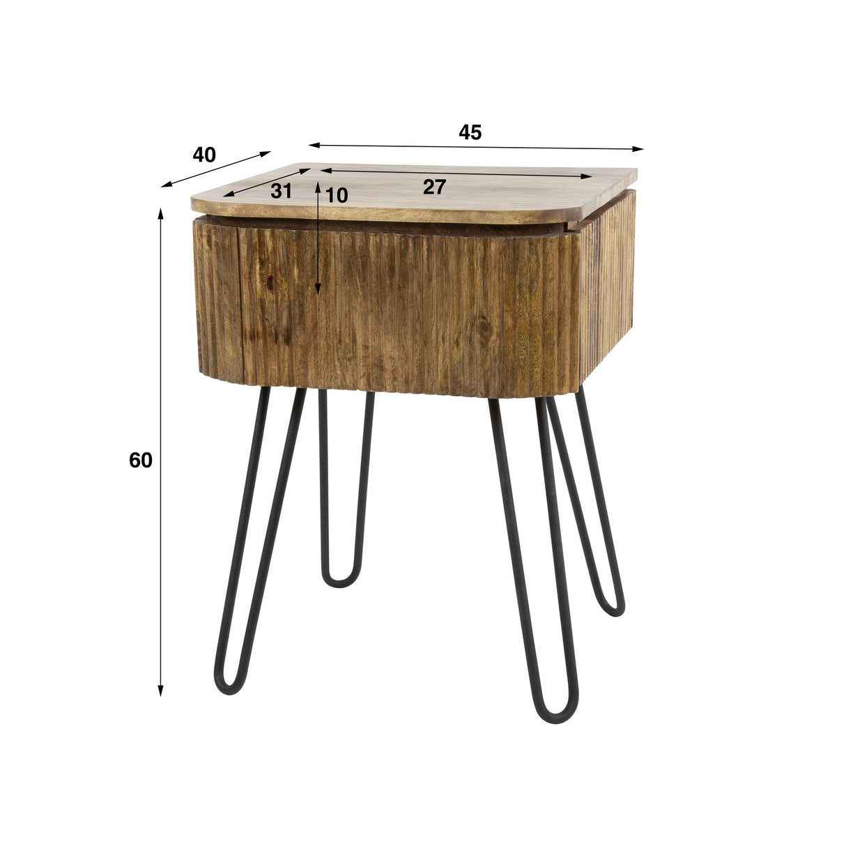 Comodino Maria DH Interior Mango LxLxH 51x46x28 Legno di mango Indicazione della dimensione della foto in bianco