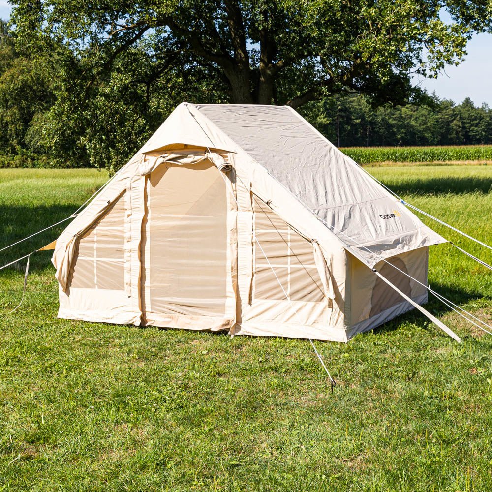 Tenda Quattro Persone Gonfiabile Beige 300x200x210 cm Dimehouse Beige LxPxA 75x48x38 Cotone Foto atmosferica vista frontale diagonale