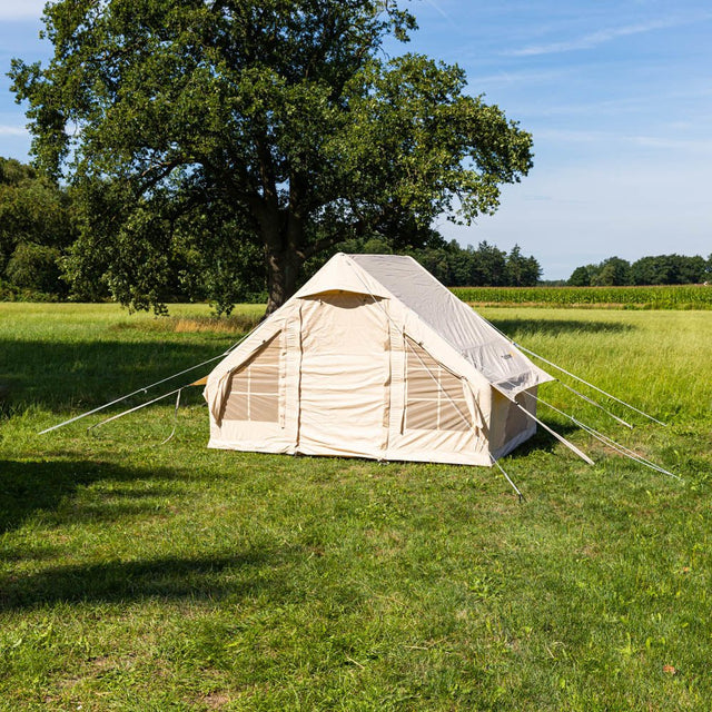 Tenda Quattro Persone Gonfiabile Beige 300x200x210 cm Dimehouse Beige LxPxA 75x48x38 Cotone Foto atmosferica vista frontale diagonale