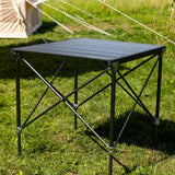 Tavolo da campeggio pieghevole in alluminio 72x65x51 cm Dimehouse Nero LxPxA 81x18x18 Alluminio Foto suggestiva vista diagonale frontale