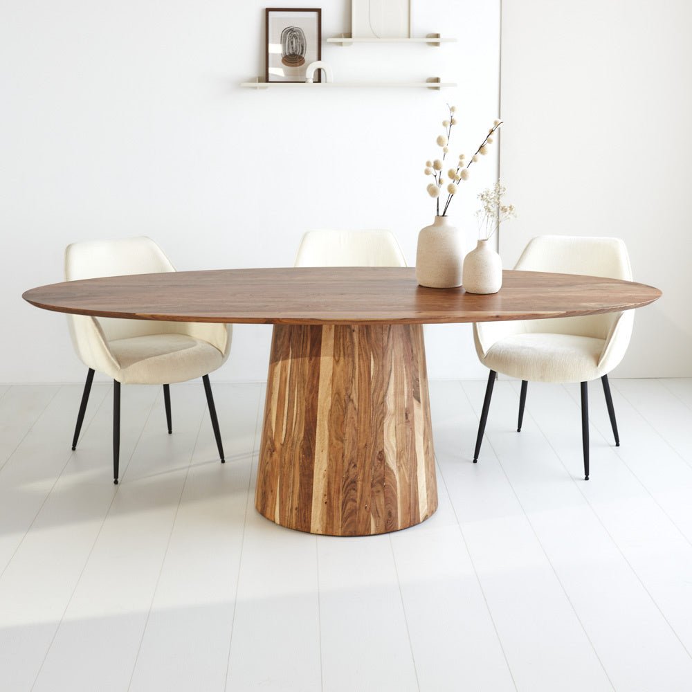 Tavolo da pranzo Amelia Dimehouse Rovere LxPxH 228x108x11 Legno di acacia Foto suggestiva vista diagonale frontale