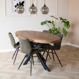 Tavolo da pranzo Lennon Dimehouse Marrone LxPxA 203x110x10 Legno di mango Foto atmosferica vista frontale diagonale