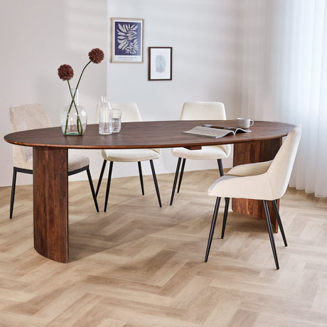 Tavolo da pranzo Yves Finitura Noce Dimehouse Marrone LxPxH 225x115x9 Legno di acacia Foto suggestiva vista diagonale frontale