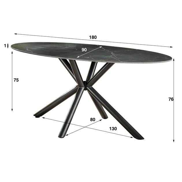 Tavolo da pranzo Sophie DH Interior Nero LxLxA 189x99x9 Ceramica Bianca indicazione dimensioni foto