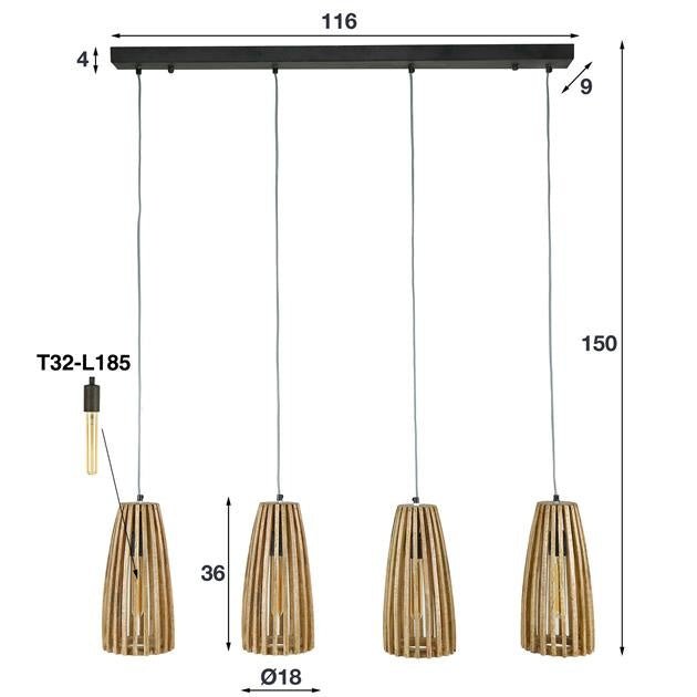 Lampada a sospensione Elias DH Interior Mango LxLxH 140x42x20 Legno di mango Indicazione della dimensione della foto in bianco