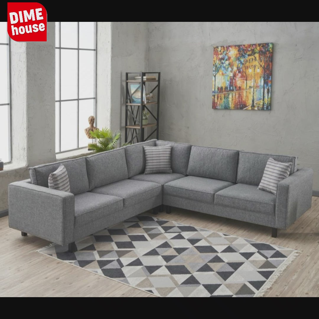 Divano angolare in tessuto nudo grigio - cinque persone