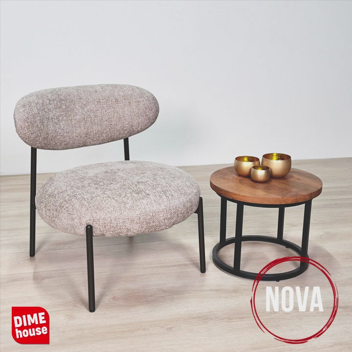 Poltrona scandinava rotonda in tessuto misto beige Nova