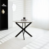 Tavolo da pranzo Vivian Bianco Dimehouse Bianco LxPxH 111x111x11 Pietra sinterizzata Foto atmosferica vista frontale diagonale