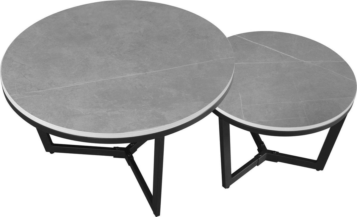 Salontafels - Salontafel Set van 2 Brady Rond Marmerlook Grijs - Dimehouse