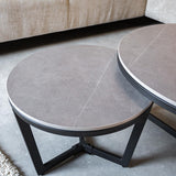 Salontafels - Salontafel Set van 2 Brady Rond Marmerlook Grijs - Dimehouse