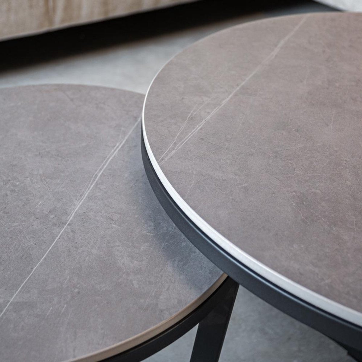 Salontafels - Salontafel Set van 2 Brady Rond Marmerlook Grijs - Dimehouse