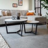 Salontafels - Salontafel Set van 2 Brady Rond Marmerlook Wit - Dimehouse