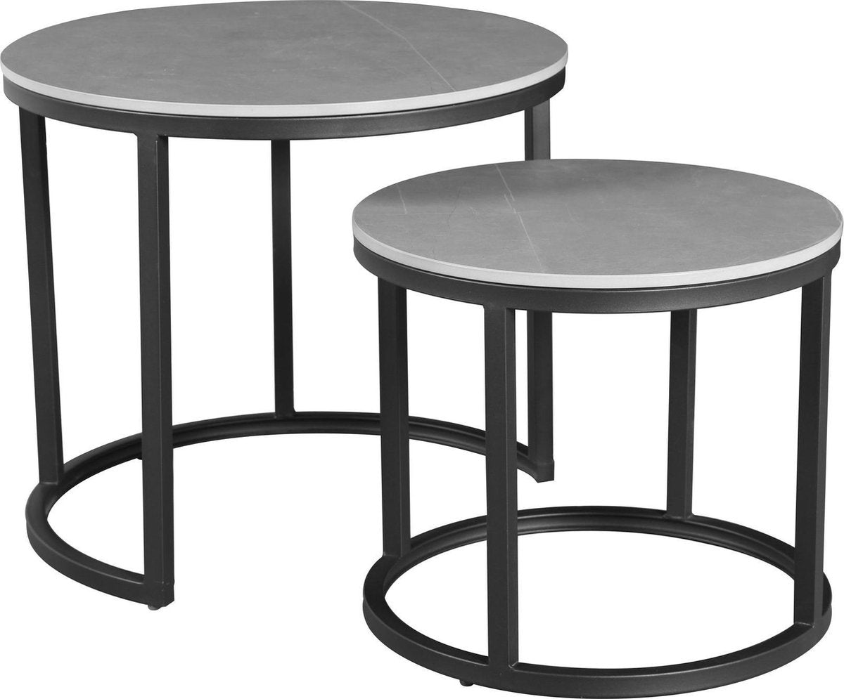 Salontafels - Ronde Salontafel Set van 2 Sintered Stone Marmerlook Paige Grijs - Dimehouse