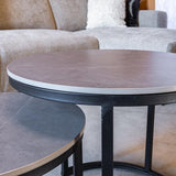 Salontafels - Ronde Salontafel Set van 2 Sintered Stone Marmerlook Paige Grijs - Dimehouse