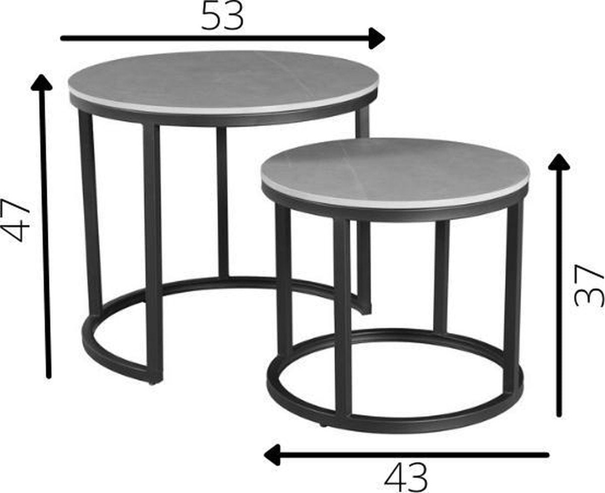 Salontafels - Ronde Salontafel Set van 2 Sintered Stone Marmerlook Paige Grijs - Dimehouse