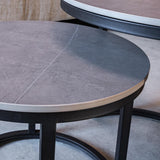 Salontafels - Ronde Salontafel Set van 2 Sintered Stone Marmerlook Paige Grijs - Dimehouse