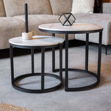 Salontafels - Ronde Salontafel Set van 2 Sintered Stone Marmerlook Paige Wit - Dimehouse