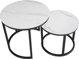 Salontafels - Ronde Salontafel Set van 2 Sintered Stone Marmerlook Paige Wit - Dimehouse