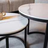 Salontafels - Ronde Salontafel Set van 2 Sintered Stone Marmerlook Paige Wit - Dimehouse