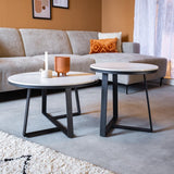 Salontafels - Salontafel Set van 2 Tanner Rond Marmerlook Wit - Dimehouse
