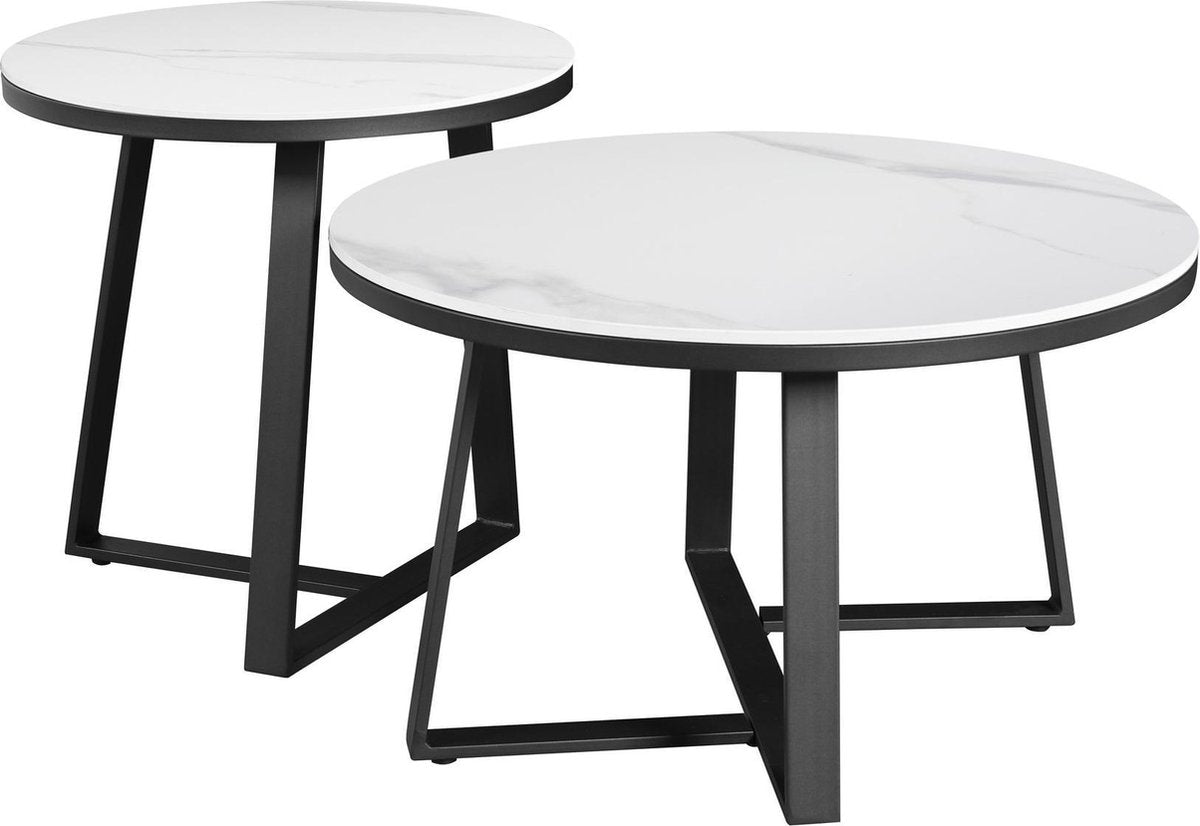 Salontafels - Salontafel Set van 2 Tanner Rond Marmerlook Wit - Dimehouse