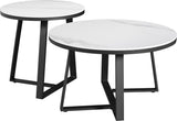 Salontafels - Salontafel Set van 2 Tanner Rond Marmerlook Wit - Dimehouse
