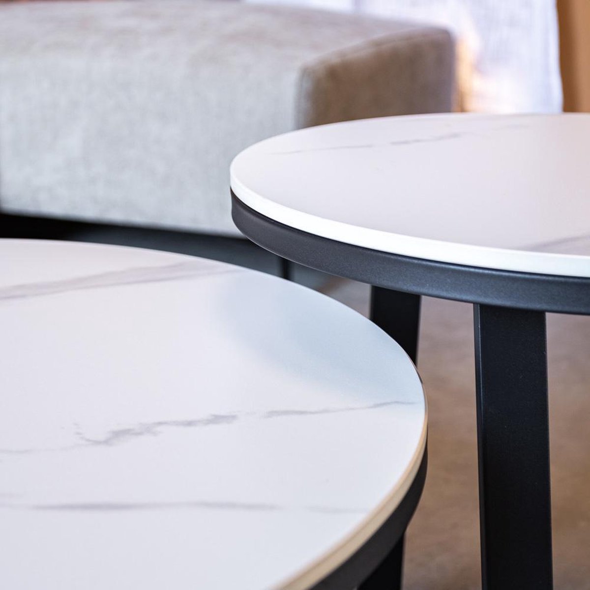 Salontafels - Salontafel Set van 2 Tanner Rond Marmerlook Wit - Dimehouse