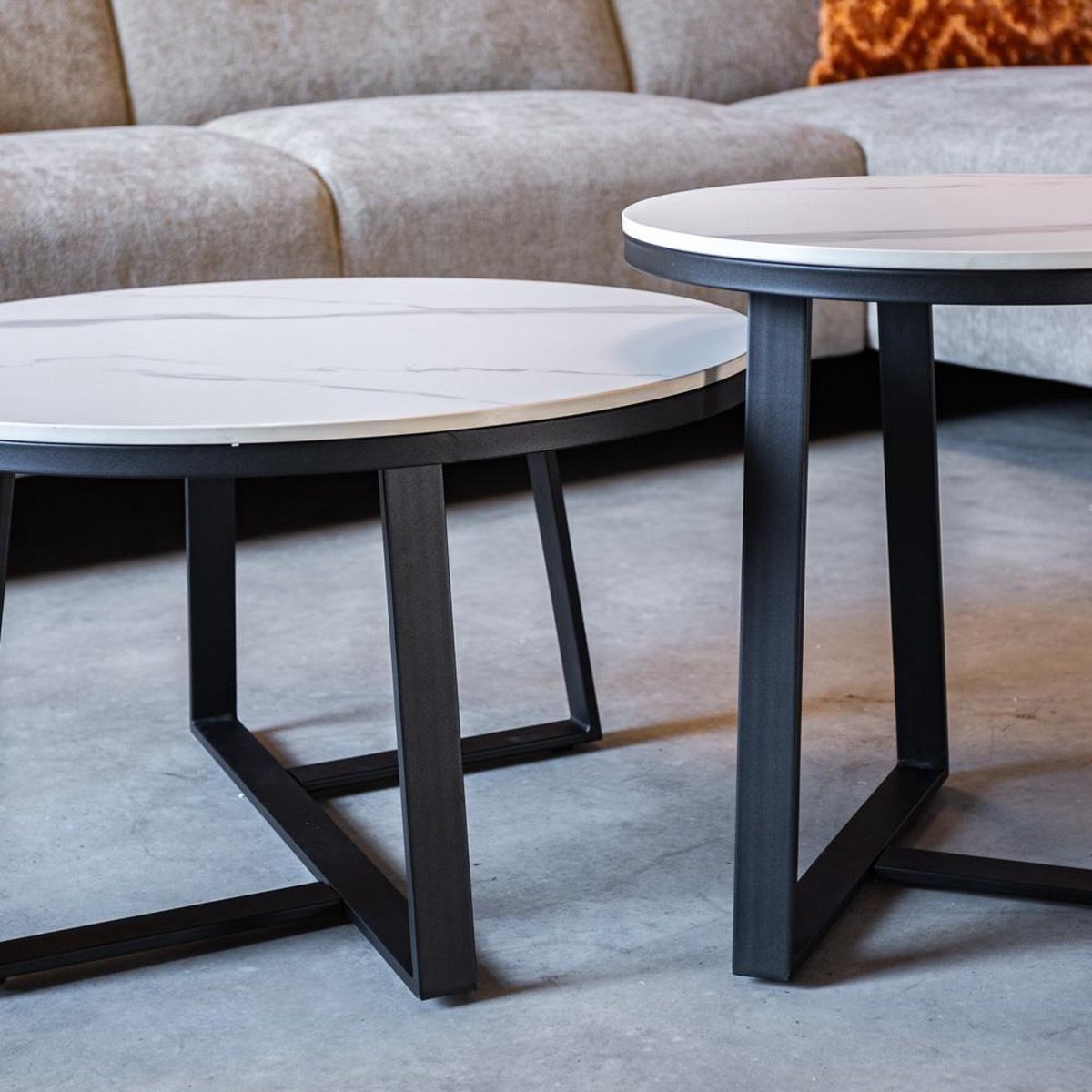 Salontafels - Salontafel Set van 2 Tanner Rond Marmerlook Wit - Dimehouse