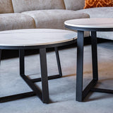 Salontafels - Salontafel Set van 2 Tanner Rond Marmerlook Wit - Dimehouse