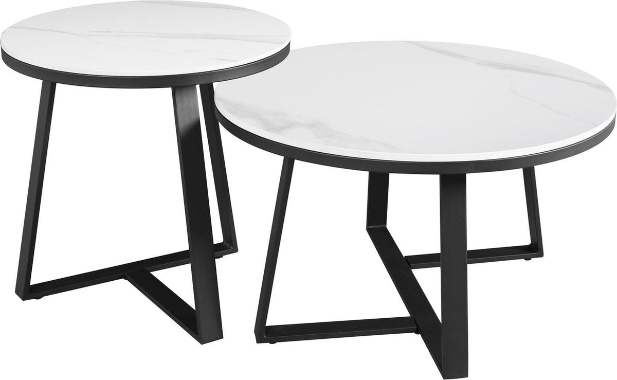 Salontafels - Salontafel Set van 2 Tanner Rond Marmerlook Wit - Dimehouse