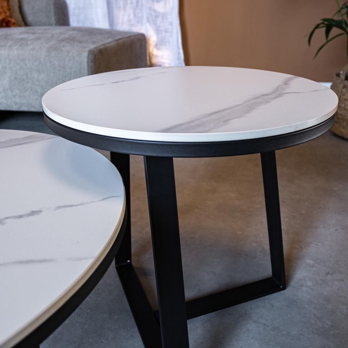 Salontafels - Salontafel Set van 2 Tanner Rond Marmerlook Wit - Dimehouse