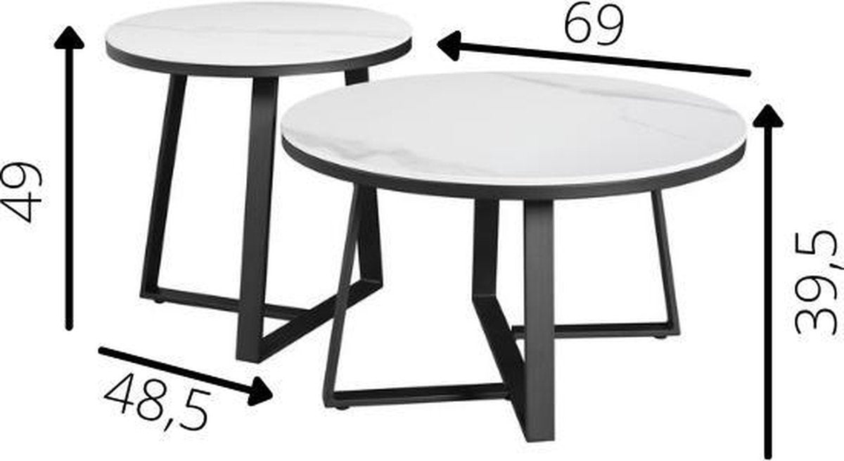 Salontafels - Salontafel Set van 2 Tanner Rond Marmerlook Wit - Dimehouse