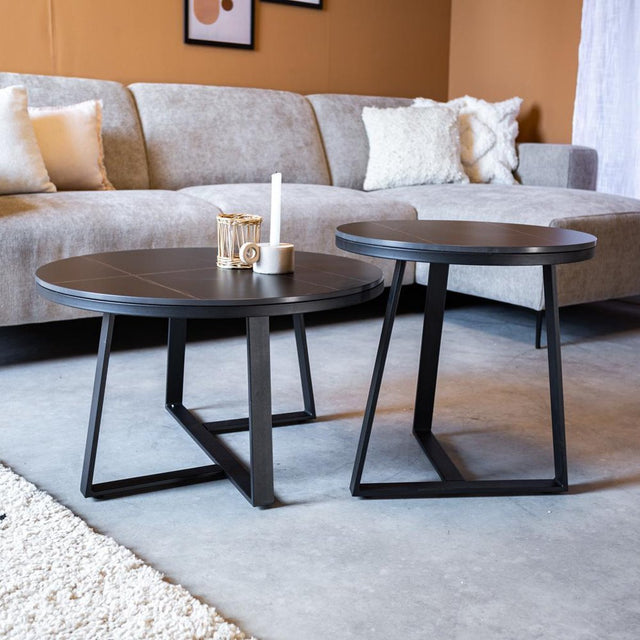 Salontafels - Salontafel Set van 2 Tanner Rond Marmerlook Zwart Rond - Dimehouse