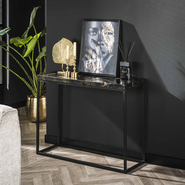 Toeletta Minette DH Interior Nero e oro LxPxA 104x40x13 Teak Foto atmosferica vista frontale diagonale