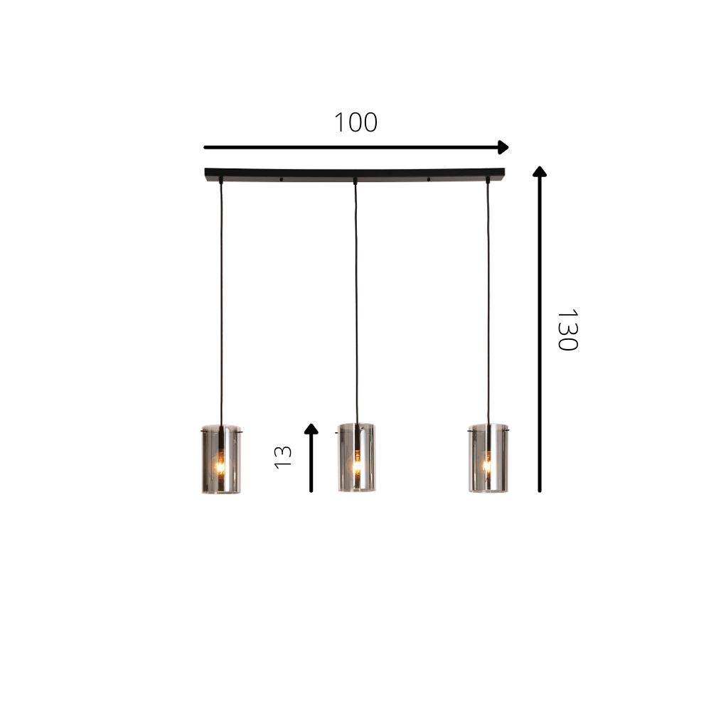 Lampada a sospensione Hugo Dimehouse Antracite LxPxH 102x26x19 Vetro Bianco Indicazione dimensione foto