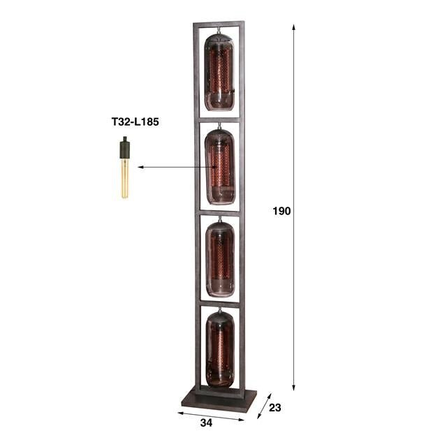 Lampada da terra Hilda DH Interior Nero LxLxH 190x41x29 Metallo Bianco Indicazione dimensione foto