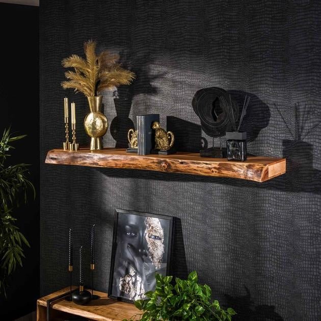 Mensola a muro Youri DH Interior Acacia LxPxH 156x31x13 Legno di acacia Foto atmosferica vista frontale diagonale