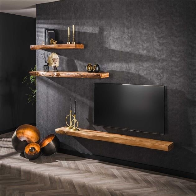 Mensola a muro Youri DH Interior Acacia LxPxH 156x31x13 Legno di acacia Foto atmosferica vista frontale diagonale